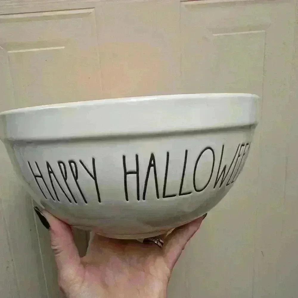 Rae Dunn happy Halloween orange inside mixing bowl